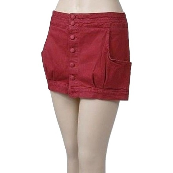 New Nordstrom Found Denim Red Francoise Mini Skirt - Picture 2 of 4